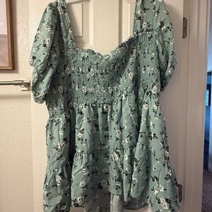 Torrid Green Puff Sleeve Smocked Blouse